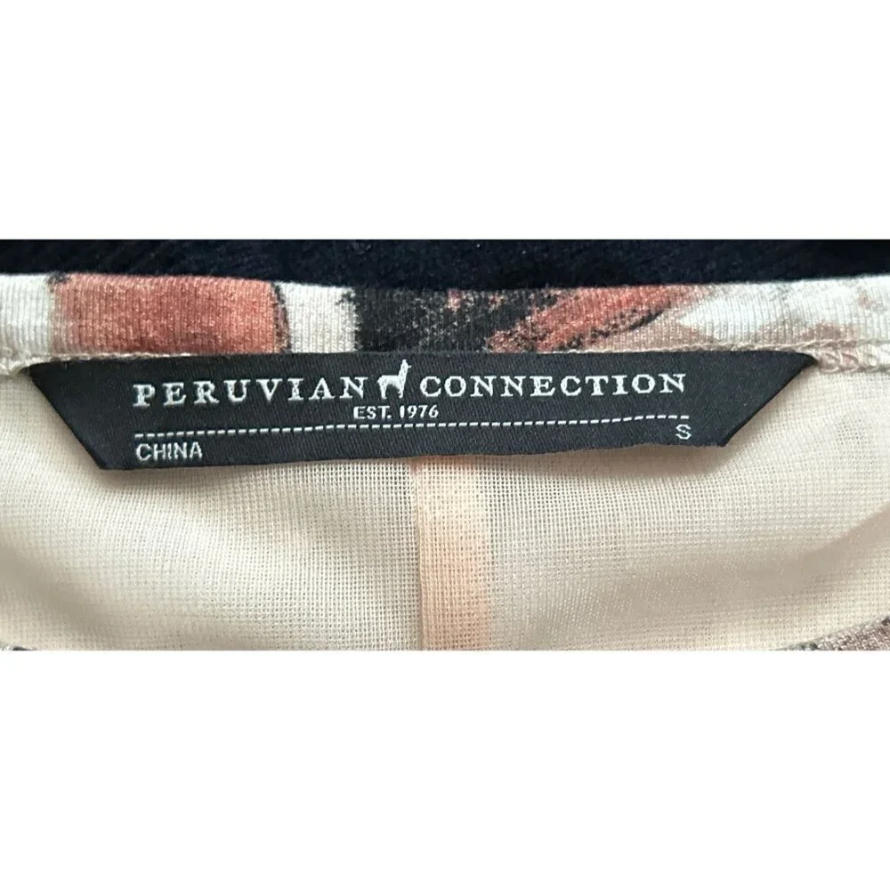 Peruvian Connection Floral Print Dress Long Sleeve Pleated Lined Bodice & 3/4 S